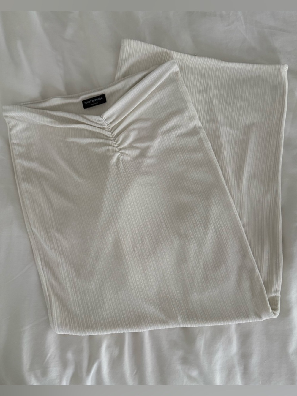 Naked Wardrobe White Ribbed Tube Skirt with Front Ruched Detail